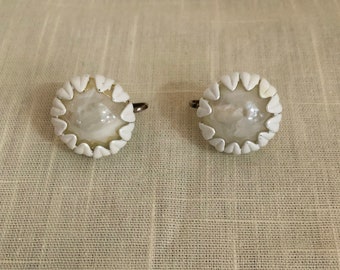 Round White Clip-On Earrings - 1960s