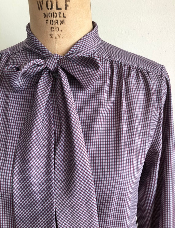 Purple Plaid Blouse with Neck Tie - 1980s - image 2