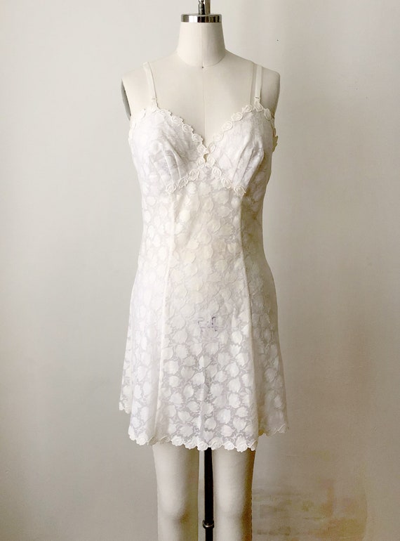 Cream Floral Print Slip - 1980s