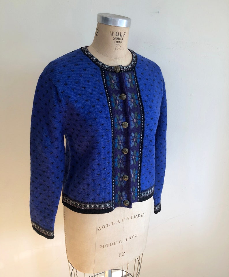 Bright Blue Colorwork Cardigan 1990s image 3