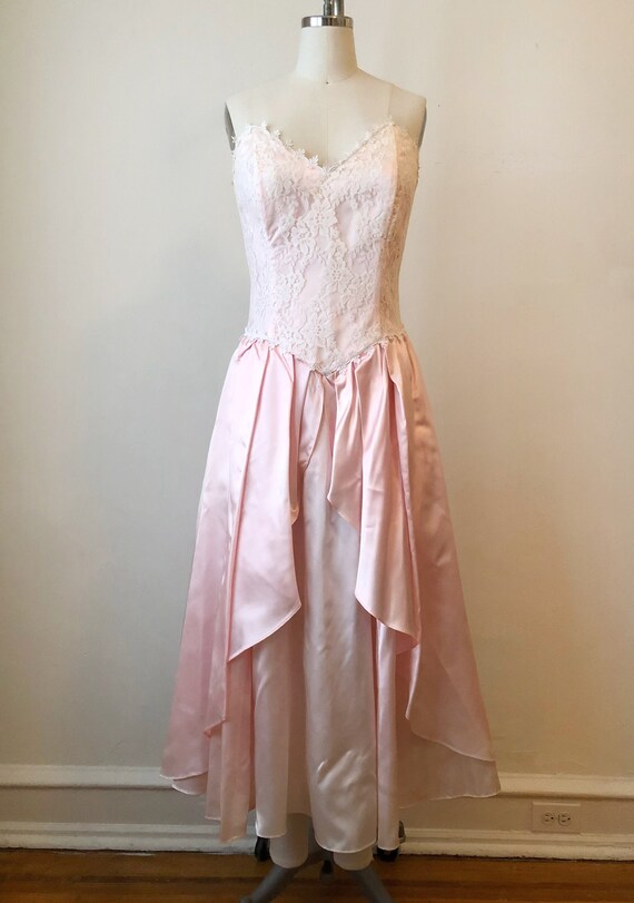 Lace Overlay Pink Gunne Sax Gown - 1980s