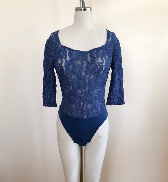 Blue Lace Bodysuit - 1990s