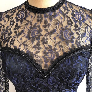 Blue and Black Lace Overlay Gunne Sax Gown 1980s image 3