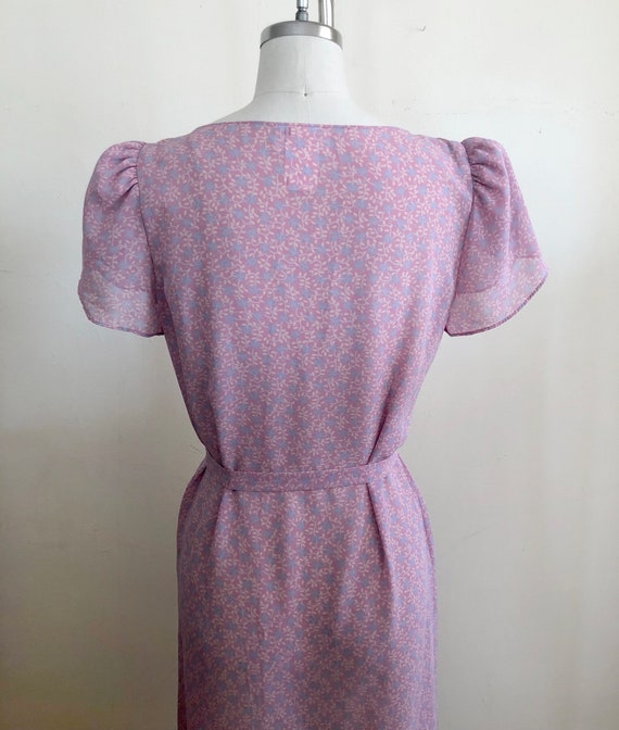 Pale Pink and Purple Floral Dress - 1980s - image 4