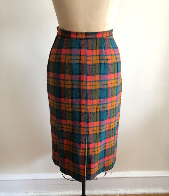 Bright Multicolored Plaid Pencil Midi-Skirt - 197… - image 5