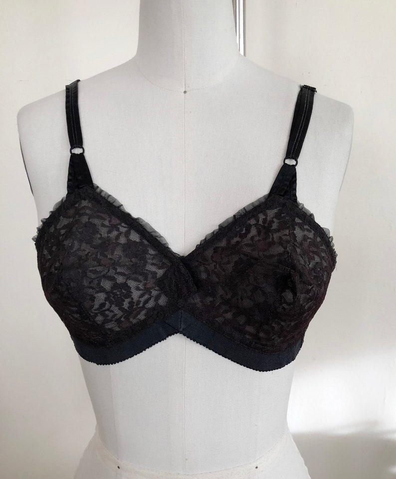 Sheer Black Lace Soft-Cup Bullet Bra 1950s image 2