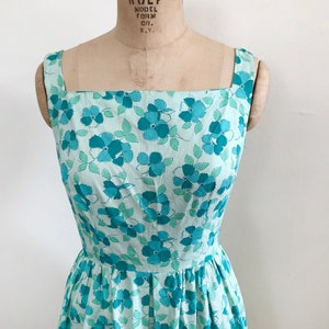 Aqua Floral Print Sundress 1950s image 2