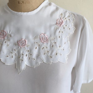 Sheer White Blouse with Oversized, Embroidered Bib Collar 1980s image 2