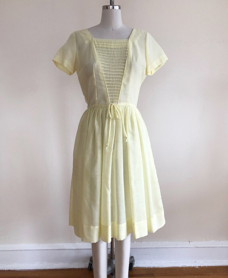 Pale Yellow Dress With Pintucked Bodice 1950s | Etsy