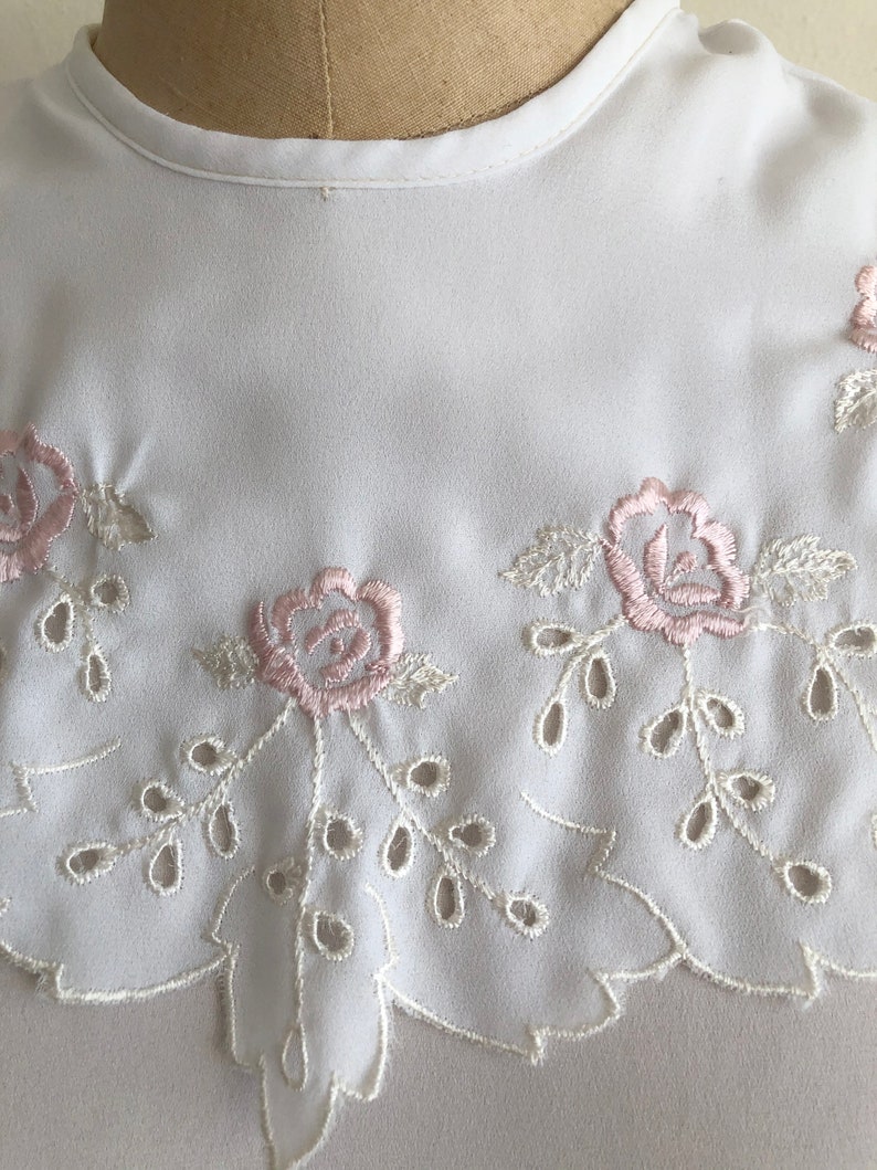 Sheer White Blouse with Oversized, Embroidered Bib Collar 1980s image 3