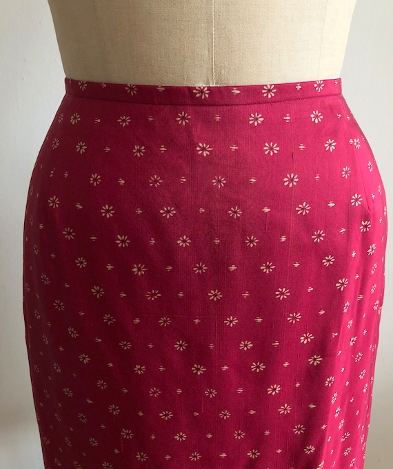 Red Placement Print Silk Skirt - 1990s - image 2