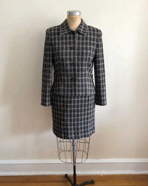 Black and Brown Plaid Suit - 1990s