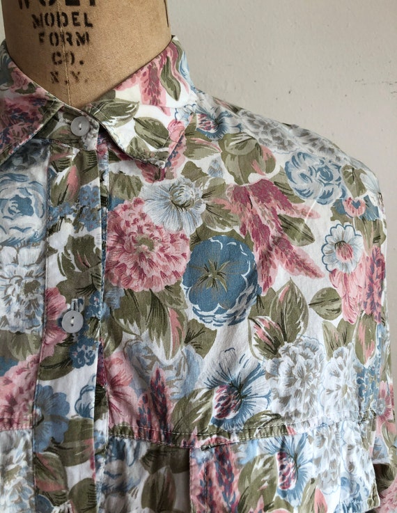 Oversized Floral Print Cotton Shirt - 1980s - image 3