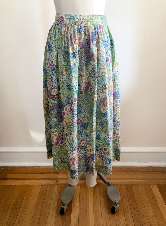 80s does 50s Vintage Blue Patterned Midi Skirt 10 main image 1