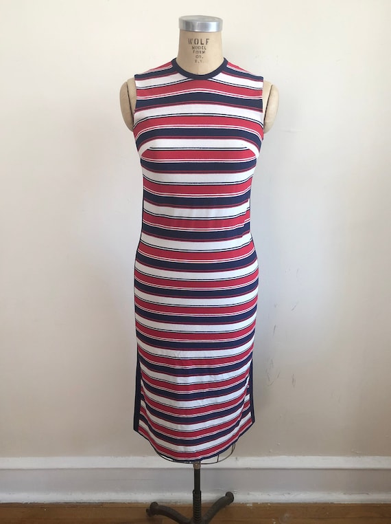 Navy, Red, and White Striped Shift Dress - 1960s