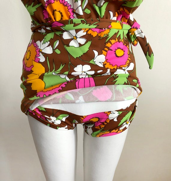 Brown Floral Print Swimsuit - 1970s - image 6