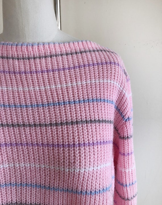 Light Pink Striped Sweater - 1980s - image 2