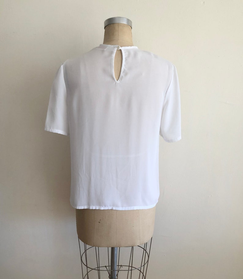 Sheer White Blouse with Oversized, Embroidered Bib Collar 1980s image 5