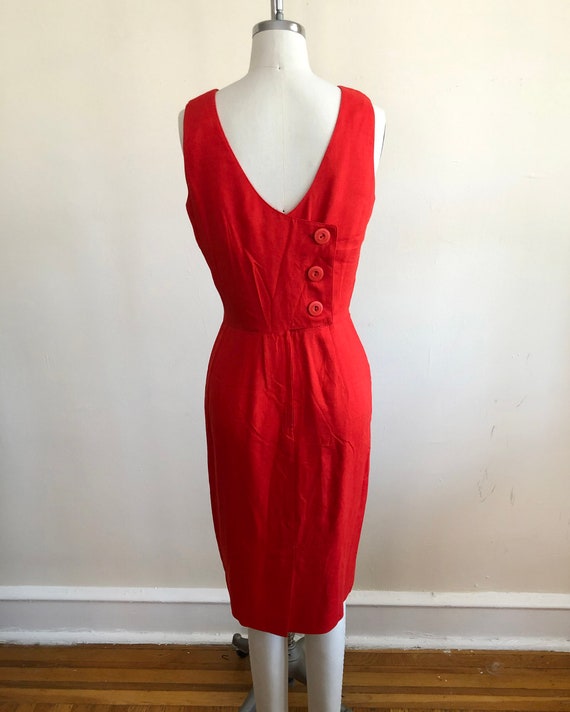 Red Sleeveless Linen Blend Mini-Dress - 1990s - image 4