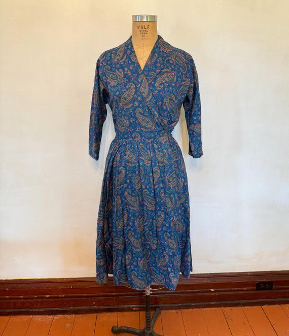 blue paisley wrap dress The Katrina Dress