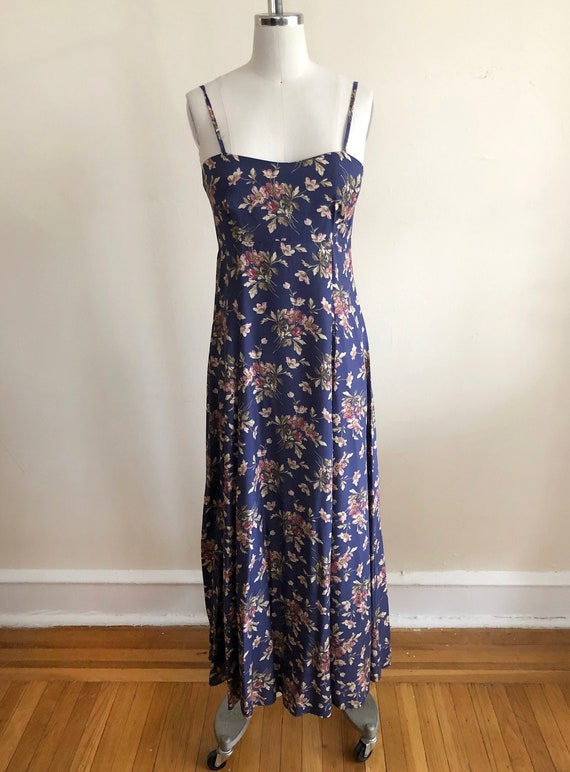 Laura Ashley Blue and Pink Floral Print Maxi Dress