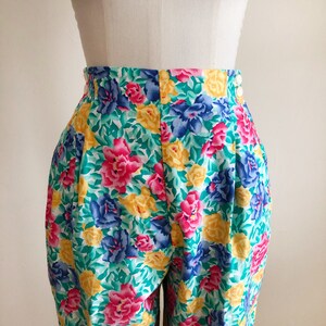 Bright Multicolored Floral Print Pants 1980s image 2