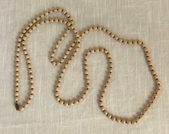 Long, Beige Glass Bead Necklace - 1930s