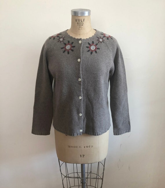 Laura Ashley Floral Embroidered Cardigan Sweater -