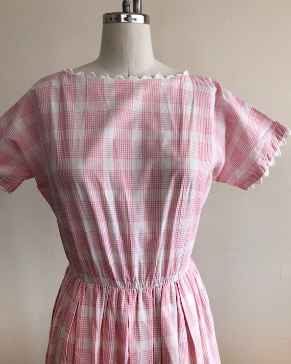 Pink and White Plaid Midi Dress by Lanz - 1950s - image 2