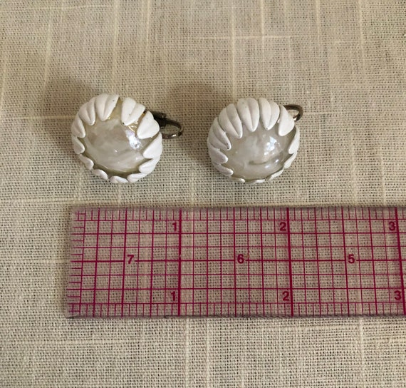 Round White Clip-On Earrings - 1960s - image 3