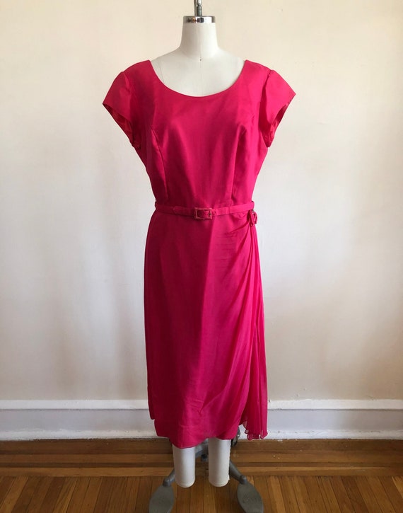 Bright Pink Cocktail Dress - 1950s - image 1