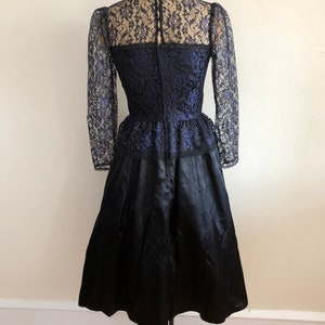 Blue and Black Lace Overlay Gunne Sax Gown 1980s image 5