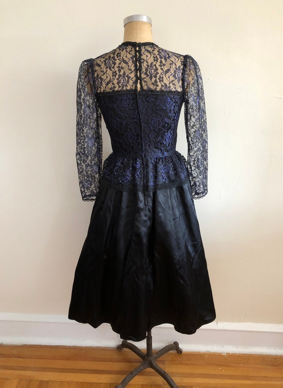 Blue and Black Lace Overlay Gunne Sax Gown - 1980s - image 5