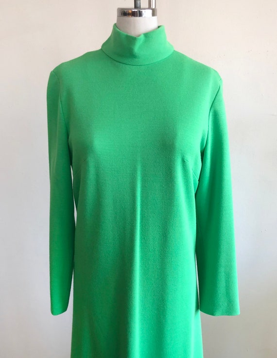 Lime Green Mock-Neck Knit Maxi Dress - 1970s - image 2