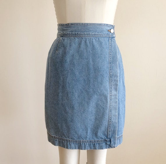Light Blue Denim Wrap Skirt - 1990s - image 3