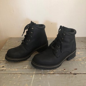 Black Leather Lug Sole Boots Early 1990s image 6