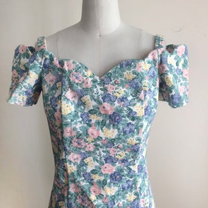 Floral Printed Off-Shoulder Denim Dress 1980s image 2