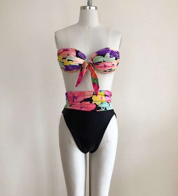 Strapless, Tropical Floral Print, High-Cut/High Wa