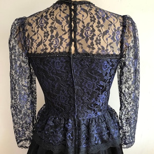 Blue and Black Lace Overlay Gunne Sax Gown 1980s image 4