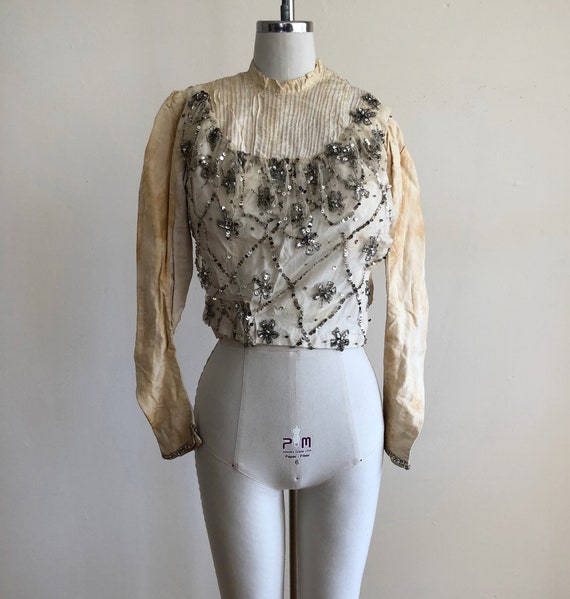 Off-White, Silver Sequined, Boned Bodice - Late 19