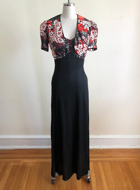 Black and Orange Floral Print Maxi Dress with Mat… - image 1