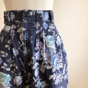Navy and Light Blue Floral Print Twill Shorts 1980s image 2