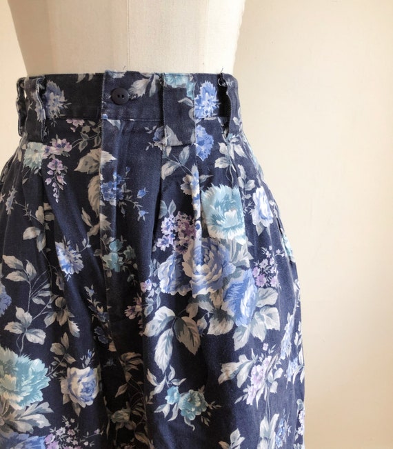 Navy and Light Blue Floral Print Twill Shorts - 1… - image 2
