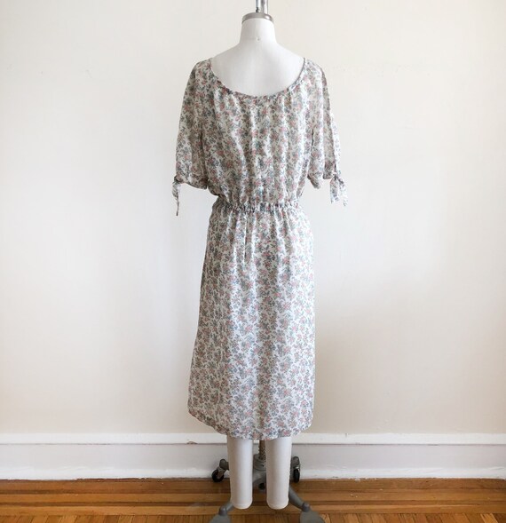 Vintage 90s Autumnal Red Ditsy Floral Sheer Dress Lovelygirl High Neckline Dress