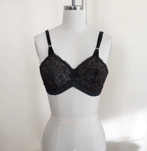 Sheer Black Lace Soft-Cup Bullet Bra - 1950s