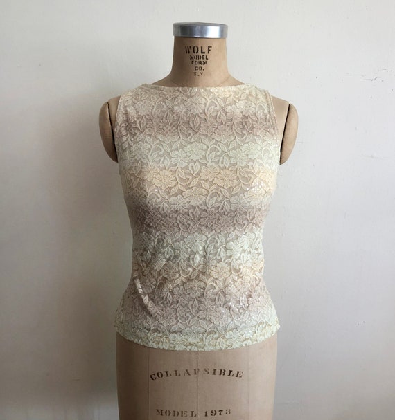 Pale Yellow Ombre Striped Lace and Sequin Top - La