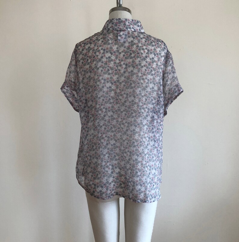 1990s Sheer Floral Print Silk Button-Down Shirt