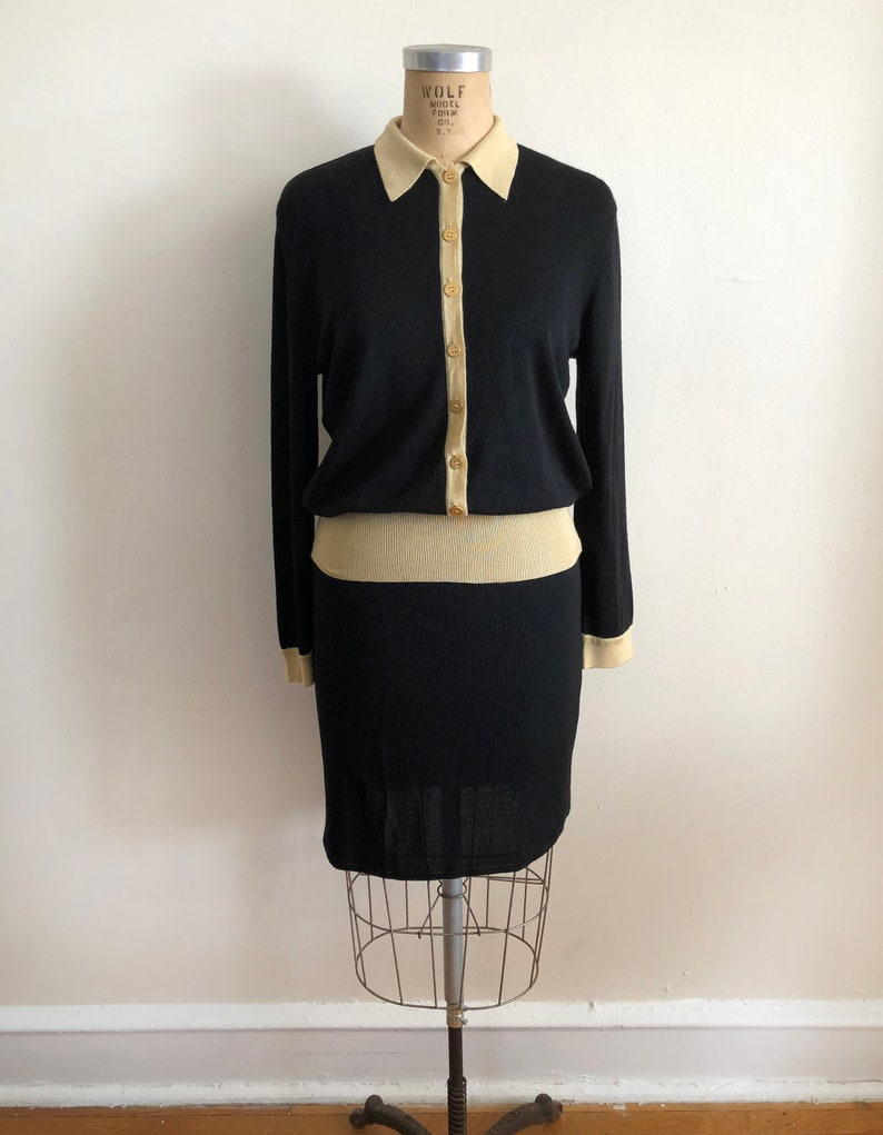 Black and Gold Knit Matching Top and Skirt Set 1990s image 1