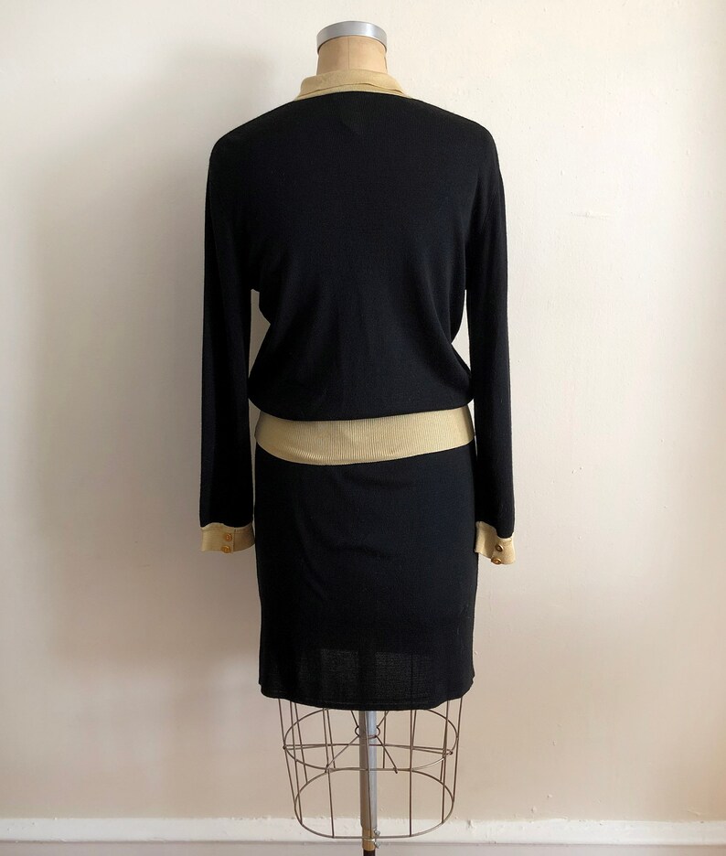 Black and Gold Knit Matching Top and Skirt Set 1990s image 4