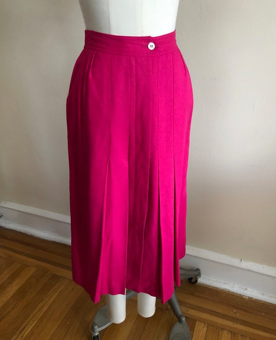 Bright Pink Pleated Raw Silk Midi Skirt - 1980s - image 3